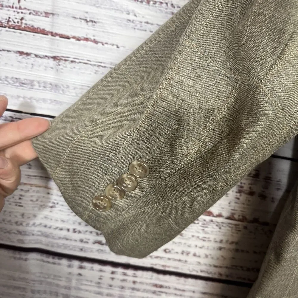 Pendleton Blazer Jacket Mens 46R Brown Glen Plaid Wool 2 Button Lined Suit Coat